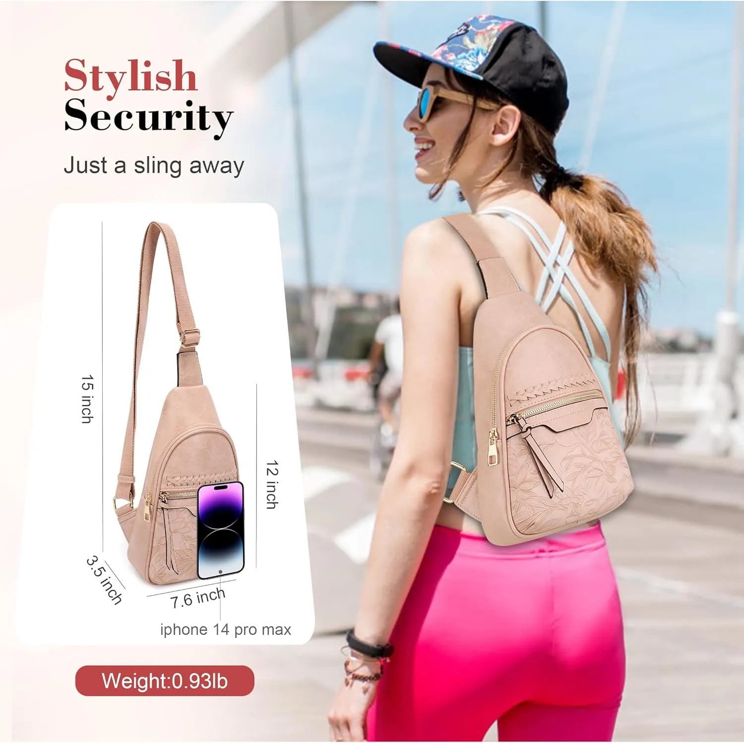 ALYSSA Large Sling Bag for Women Faux Leather Crossbody Fanny Pack Backpack Cross Body Purses 7L Crossbody Bags for Women
