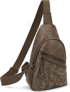ALYSSA Large Sling Bag for Women Faux Leather Crossbody Fanny Pack Purse Backpack Trendy Cross Body Purses, Hibiscus