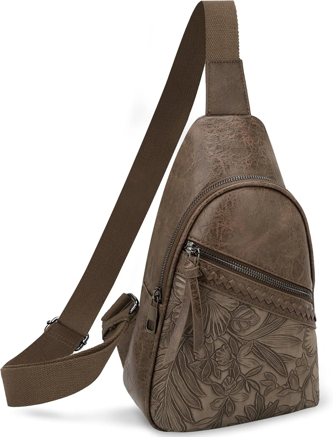 ALYSSA Large Sling Bag for Women Faux Leather Crossbody Fanny Pack Purse Backpack Trendy Cross Body Purses, Hibiscus