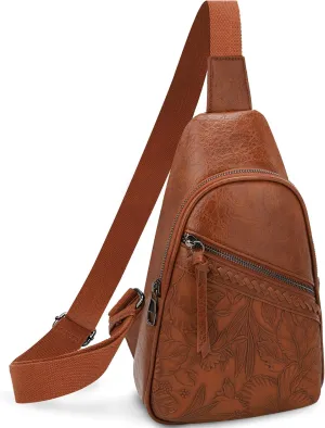 ALYSSA Large Sling Bag for Women Faux Leather Crossbody Fanny Pack Purse Backpack Trendy Cross Body Purses, Hibiscus
