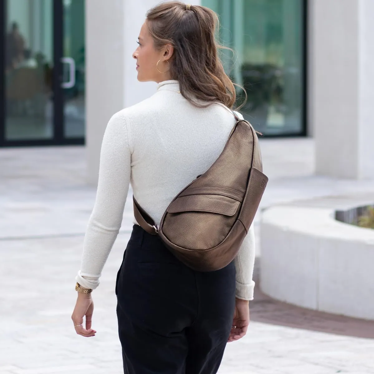 AmeriBag 15" Leather Crossbody Sling Healthy Back Bag