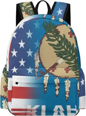 American And Oklahoma State Flag Backpack for Mens Womens Shoulder Backpacks Travel Bag Laptop 16.5x11.8x5.9in