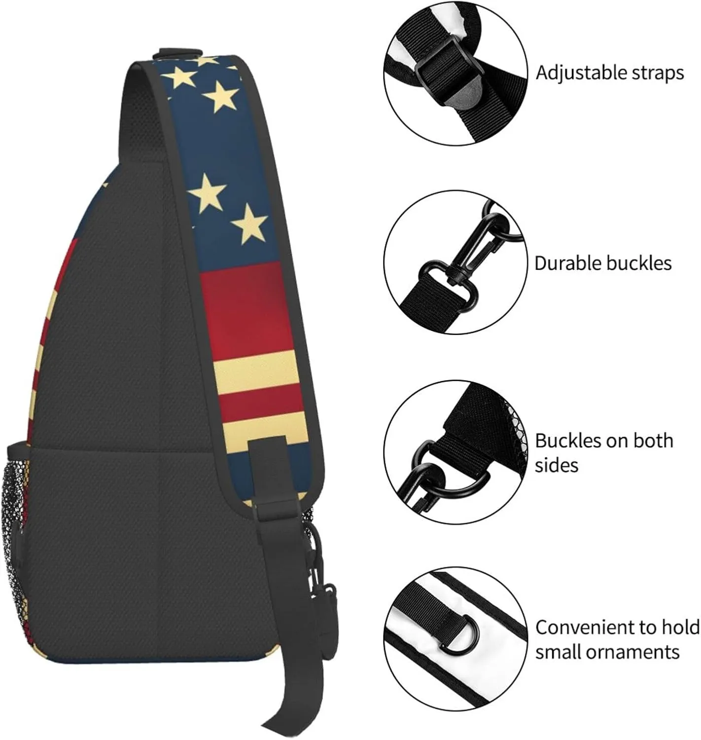 American Flag print Print Sling Backpack, Sling Bag, Crossbody Chest Bag Daypack, for Hiking Travel