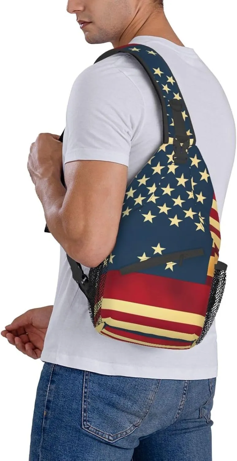 American Flag print Print Sling Backpack, Sling Bag, Crossbody Chest Bag Daypack, for Hiking Travel