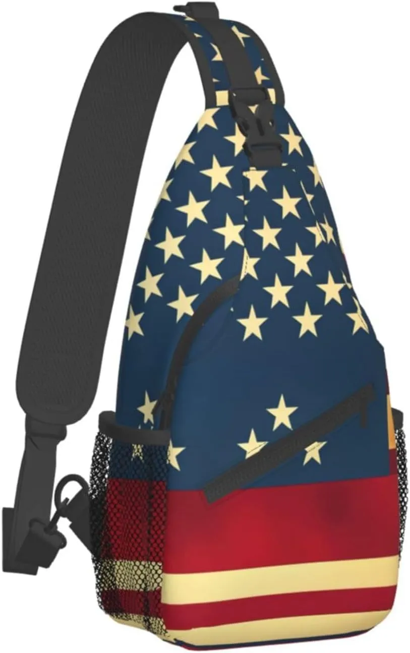 American Flag print Print Sling Backpack, Sling Bag, Crossbody Chest Bag Daypack, for Hiking Travel