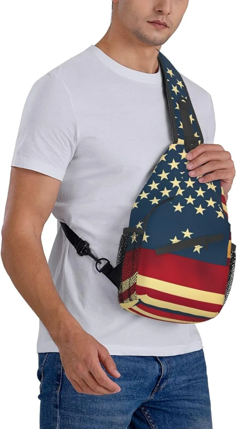 American Flag print Print Sling Backpack, Sling Bag, Crossbody Chest Bag Daypack, for Hiking Travel