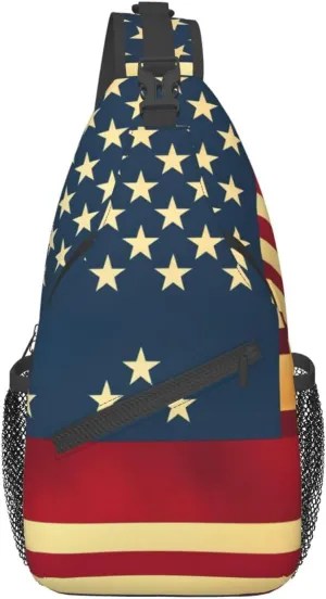 American Flag print Print Sling Backpack, Sling Bag, Crossbody Chest Bag Daypack, for Hiking Travel