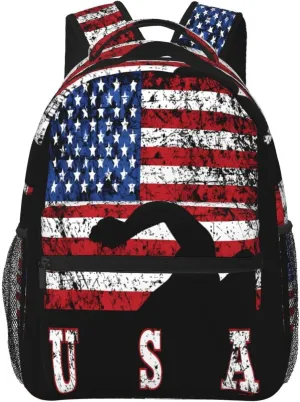 American Flag Swimming Team Casual Backpacks Sport Backpack Travel Rucksack Canvas Daypack Workout Bags with Pockets for Gym Working Hiking