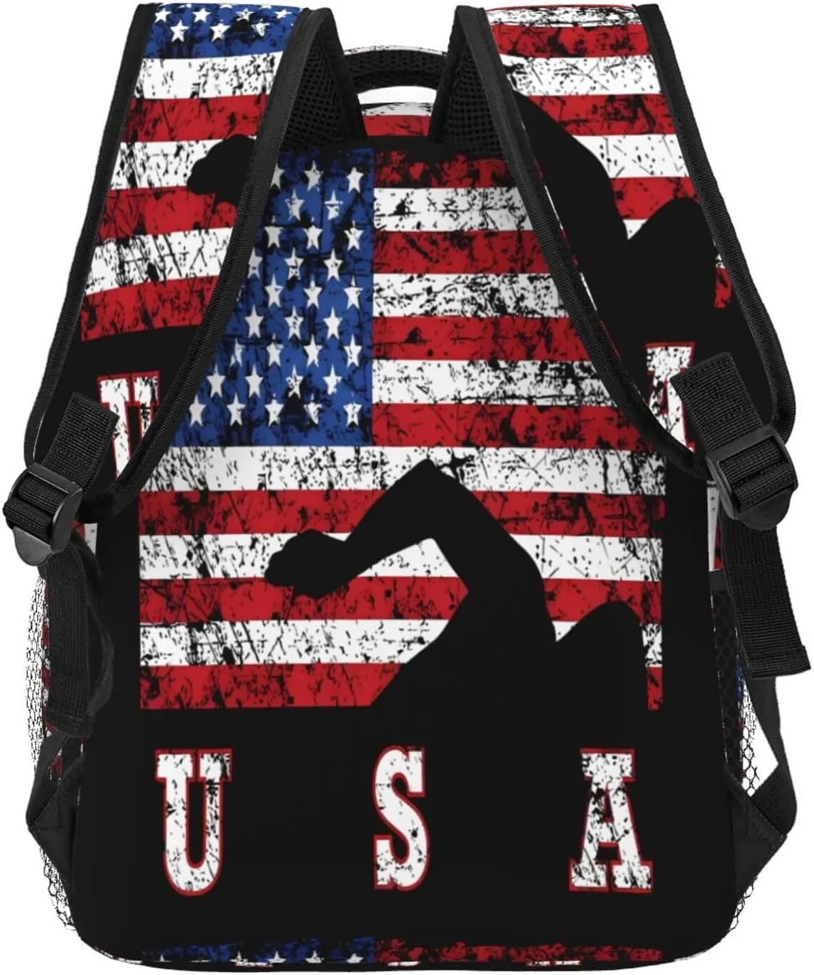 American Flag Swimming Team Casual Backpacks Sport Backpack Travel Rucksack Canvas Daypack Workout Bags with Pockets for Gym Working Hiking