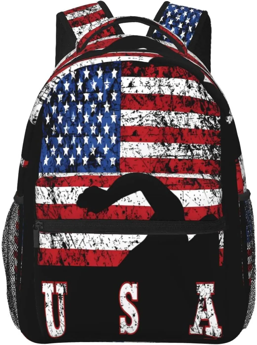 American Flag Swimming Team Casual Backpacks Sport Backpack Travel Rucksack Canvas Daypack Workout Bags with Pockets for Gym Working Hiking