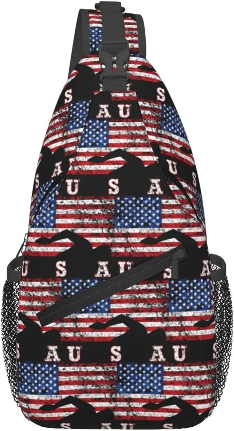American Flag Swimming Team Sling Bag Adjustable Chest Bags Casual Crossbody Bag Travel Shoulder Backpack
