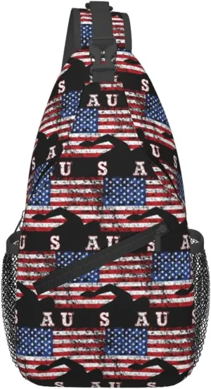 American Flag Swimming Team Sling Bag Adjustable Chest Bags Casual Crossbody Bag Travel Shoulder Backpack
