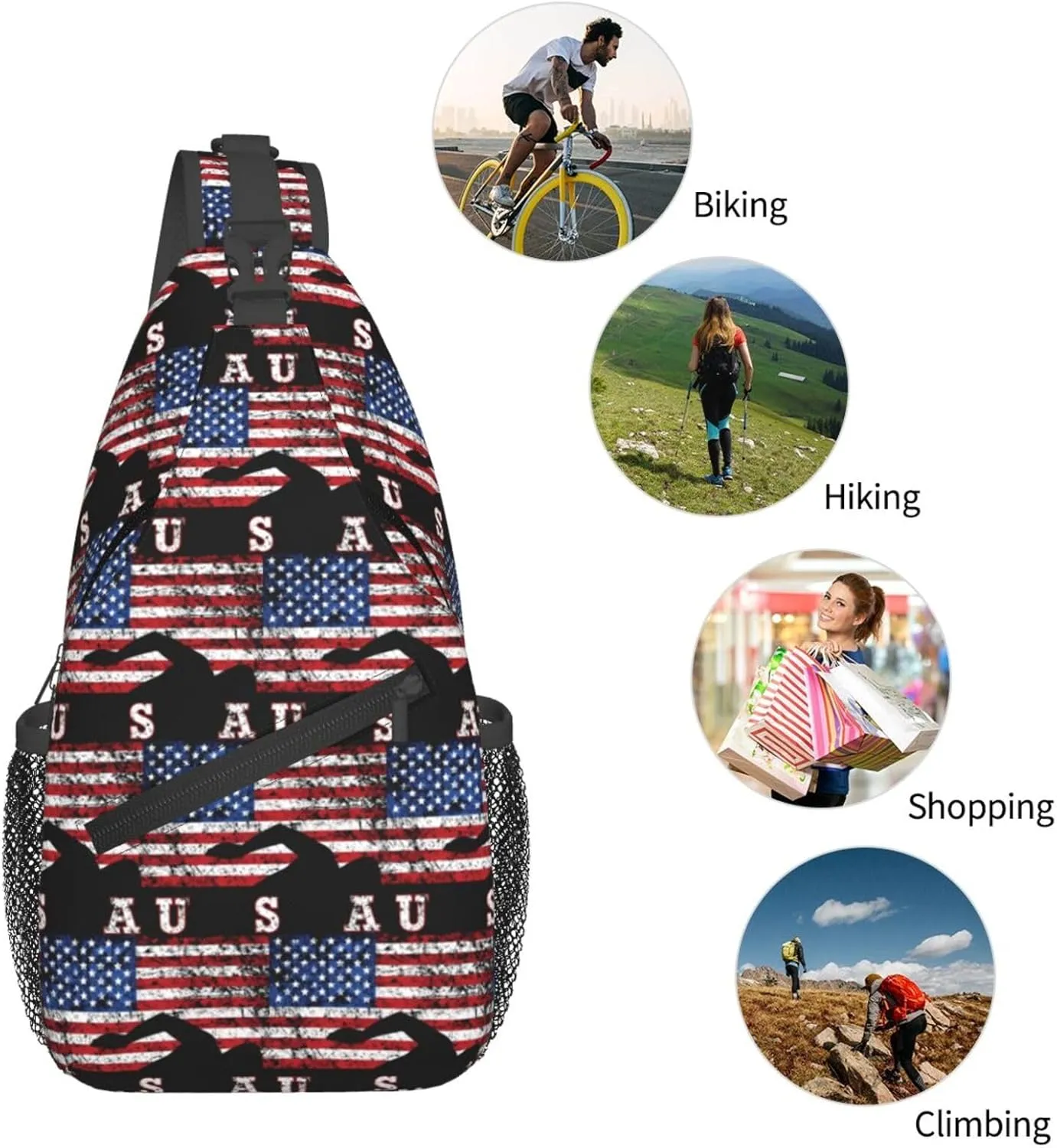 American Flag Swimming Team Sling Bag Adjustable Chest Bags Casual Crossbody Bag Travel Shoulder Backpack