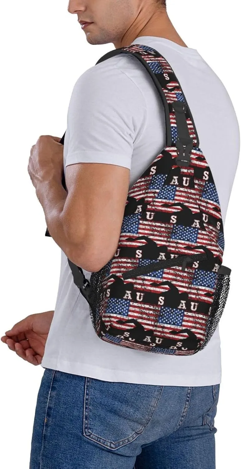American Flag Swimming Team Sling Bag Adjustable Chest Bags Casual Crossbody Bag Travel Shoulder Backpack