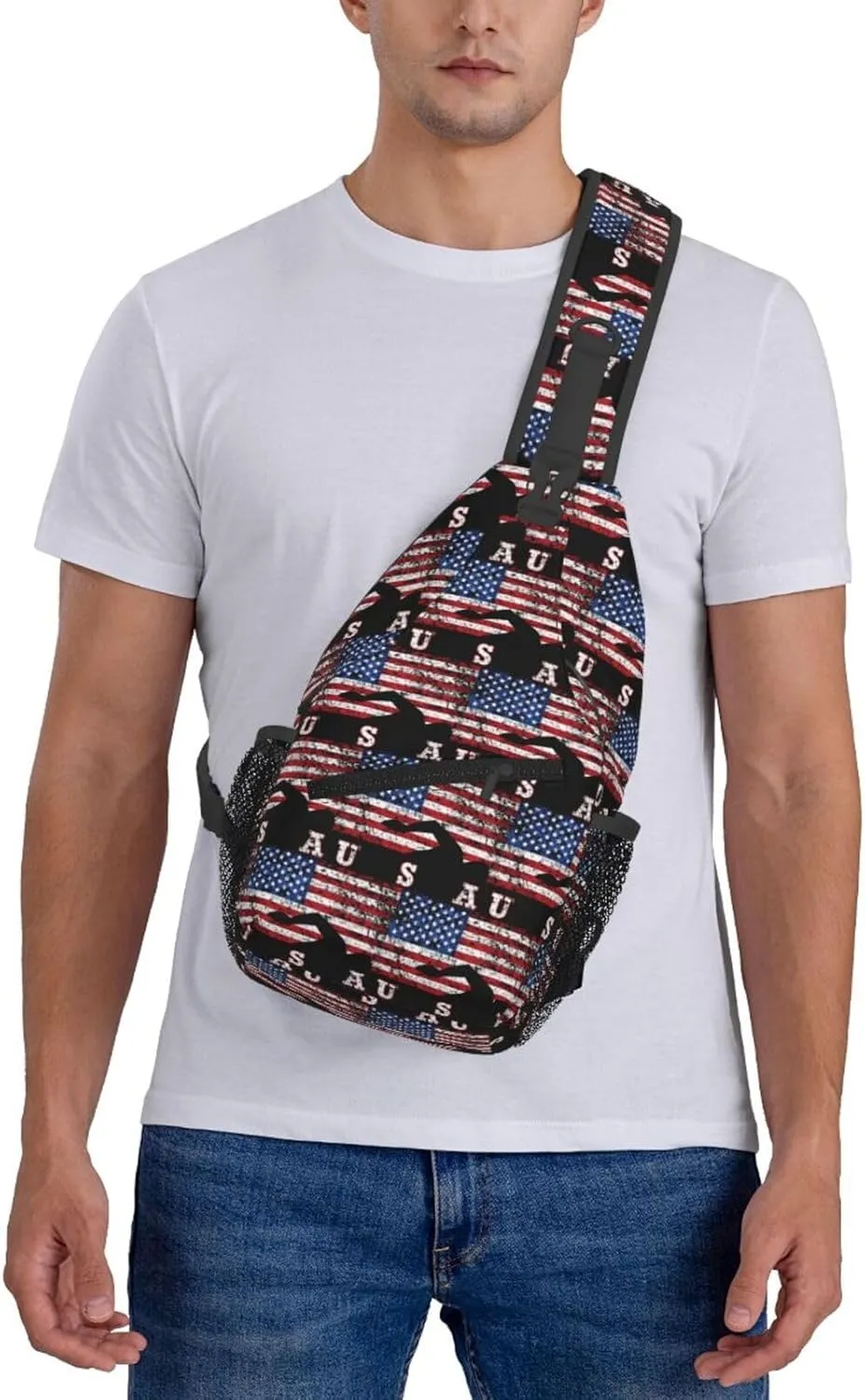 American Flag Swimming Team Sling Bag Adjustable Chest Bags Casual Crossbody Bag Travel Shoulder Backpack