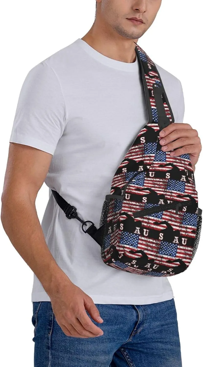 American Flag Swimming Team Sling Bag Adjustable Chest Bags Casual Crossbody Bag Travel Shoulder Backpack