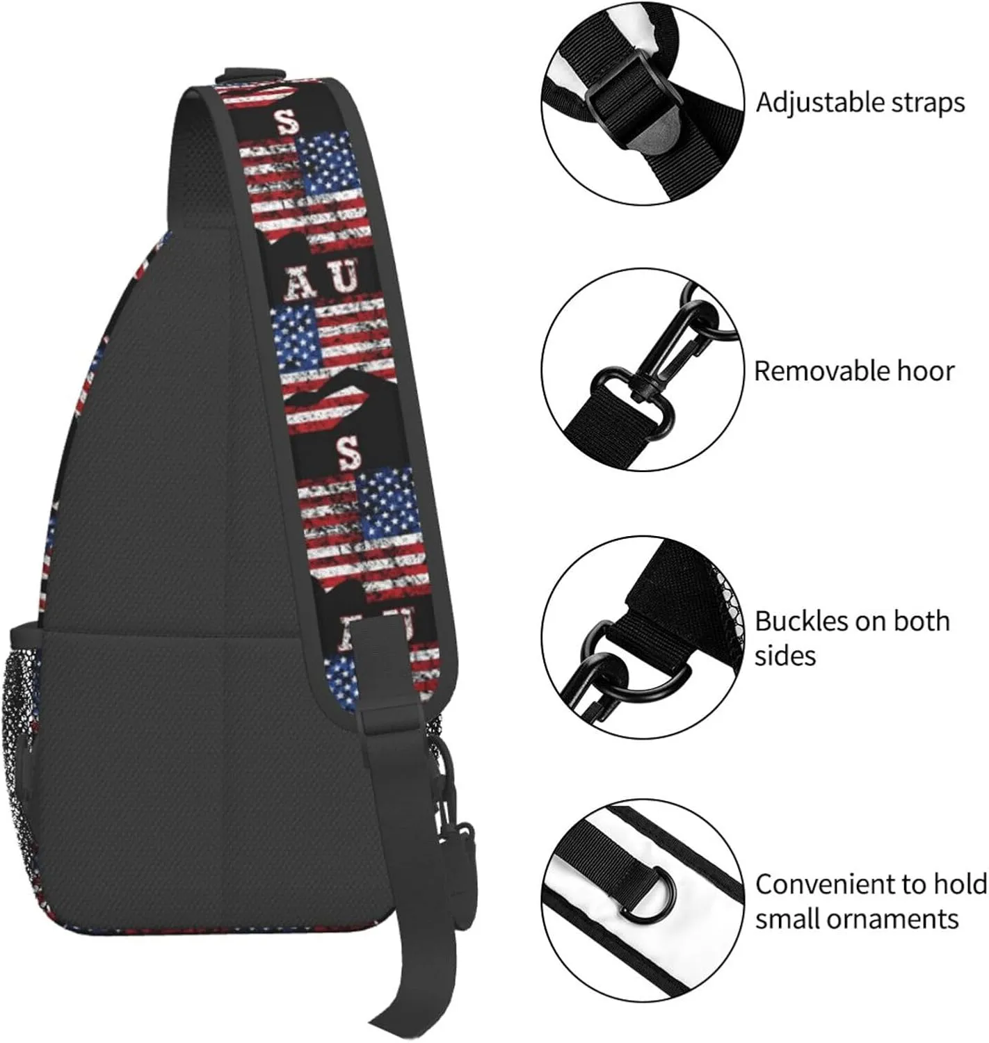 American Flag Swimming Team Sling Bag Adjustable Chest Bags Casual Crossbody Bag Travel Shoulder Backpack