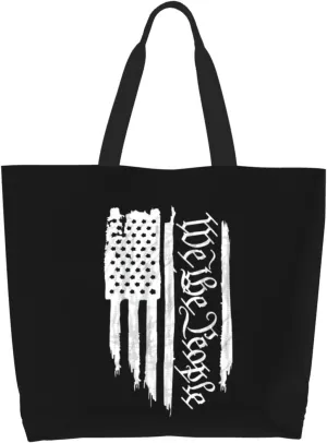 American Flag We The People Constitution Canvas Tote Bags for Women, Ladies Shoulder Handbags Large Purse Lightweight Foldable Reusable Shopping Bag with Pockets for Work, Travel, 15.7x19.7in