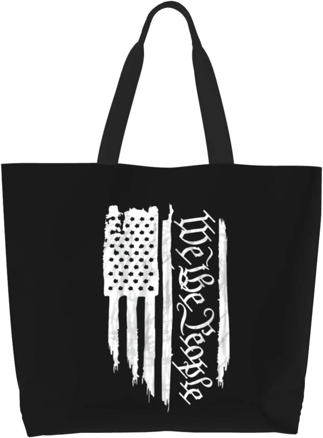 American Flag We The People Constitution Canvas Tote Bags for Women, Ladies Shoulder Handbags Large Purse Lightweight Foldable Reusable Shopping Bag with Pockets for Work, Travel, 15.7x19.7in
