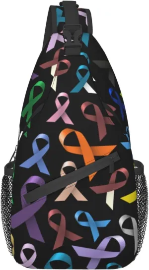 AMRANDOM Cancer Awareness Ribbon Sling Backpack Multipurpose Crossbody Shoulder Bag Travel Hiking Daypack