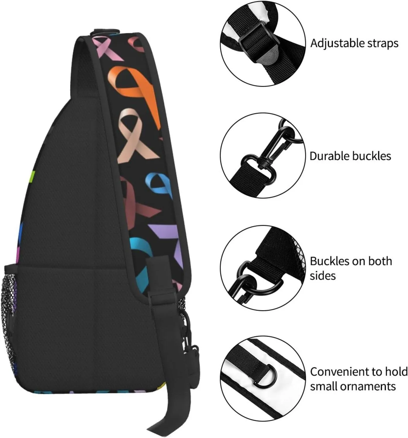 AMRANDOM Cancer Awareness Ribbon Sling Backpack Multipurpose Crossbody Shoulder Bag Travel Hiking Daypack
