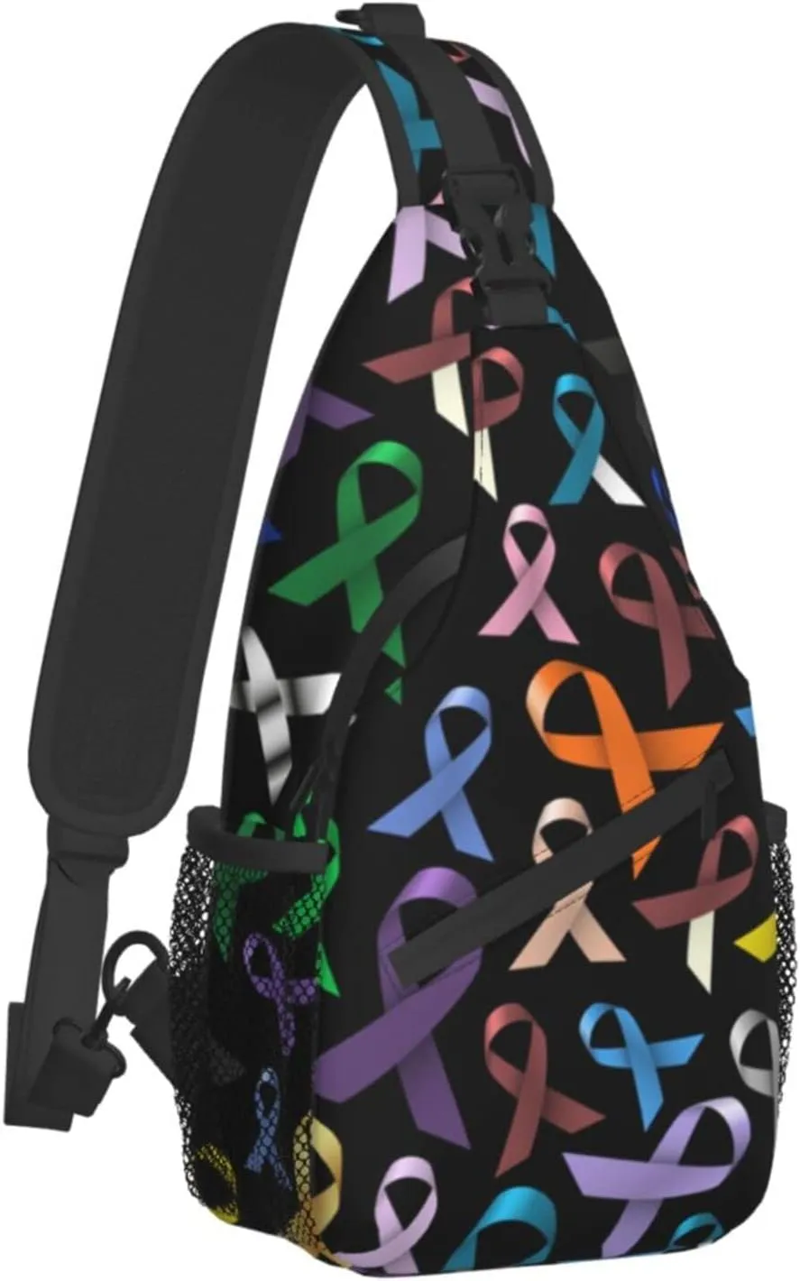 AMRANDOM Cancer Awareness Ribbon Sling Backpack Multipurpose Crossbody Shoulder Bag Travel Hiking Daypack