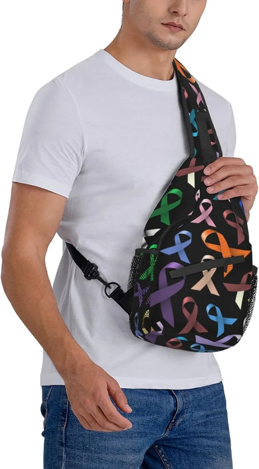 AMRANDOM Cancer Awareness Ribbon Sling Backpack Multipurpose Crossbody Shoulder Bag Travel Hiking Daypack