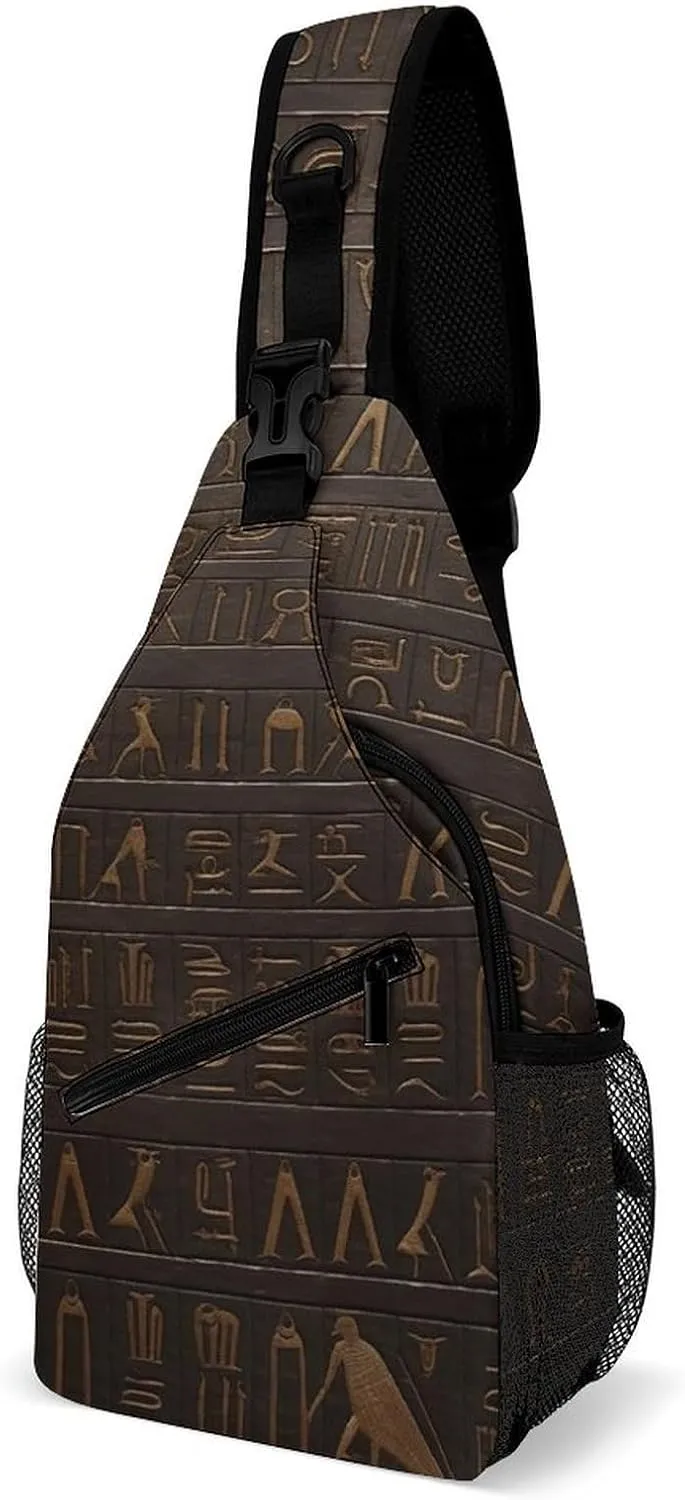 Ancient Egyptian Hieroglyph Crossbody Sling Bag for Women Men Sling Backpack Travel Chest Bag Pack Man Purse Shoulder Bags Daypack for Travel Hiking Cycling