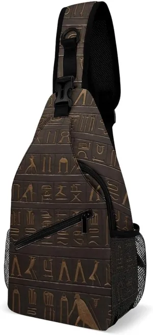 Ancient Egyptian Hieroglyph Crossbody Sling Bag for Women Men Sling Backpack Travel Chest Bag Pack Man Purse Shoulder Bags Daypack for Travel Hiking Cycling