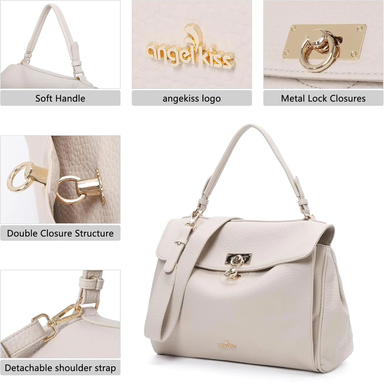 Angel Kiss Satchel Purses and Handbags for Women Soft Vegan Leather Tote Shoulder Bag Top Handle with Crossbody Strap