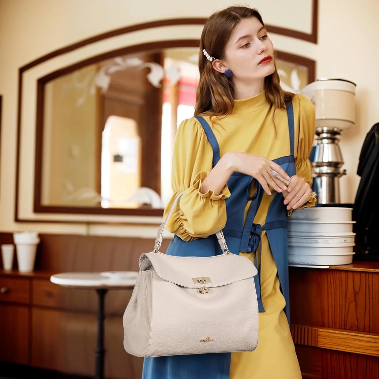 Angel Kiss Satchel Purses and Handbags for Women Soft Vegan Leather Tote Shoulder Bag Top Handle with Crossbody Strap