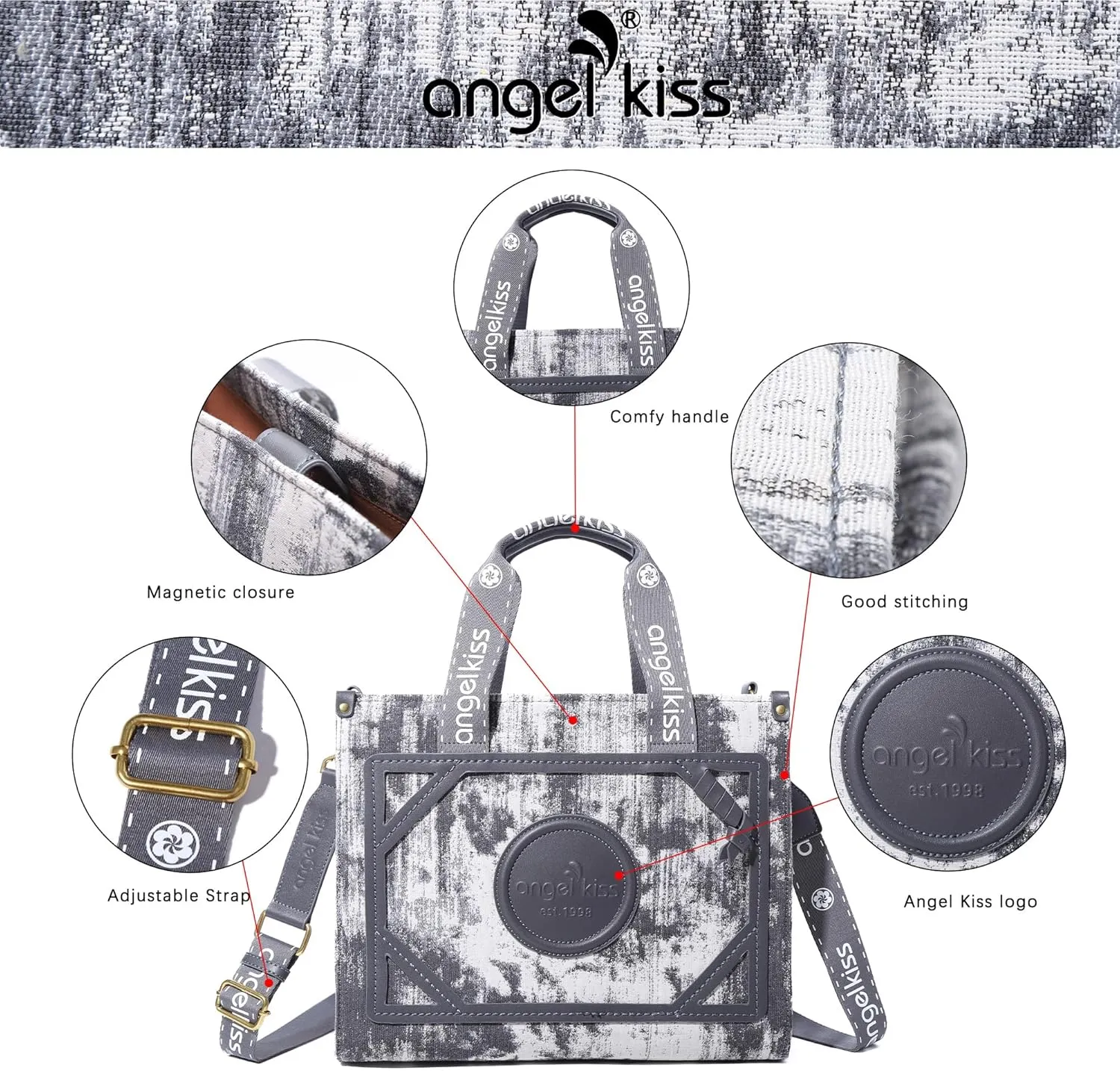 Angel Kiss Tote Bag Purses for Women Medium Top-handle Satchel Handbags with Crossbody Srtap