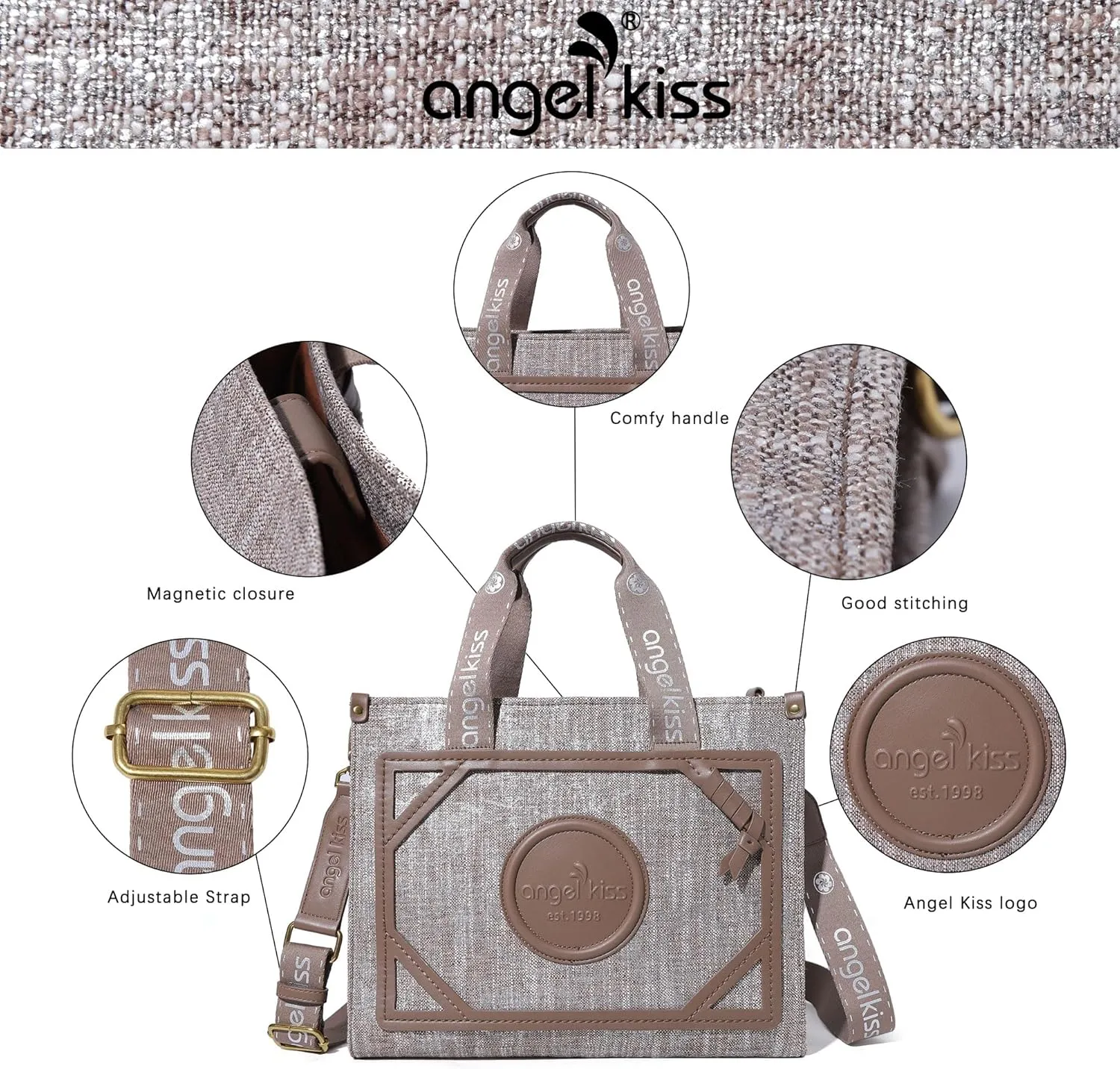 Angel Kiss Tote Bag Purses for Women Medium Top-handle Satchel Handbags with Crossbody Srtap