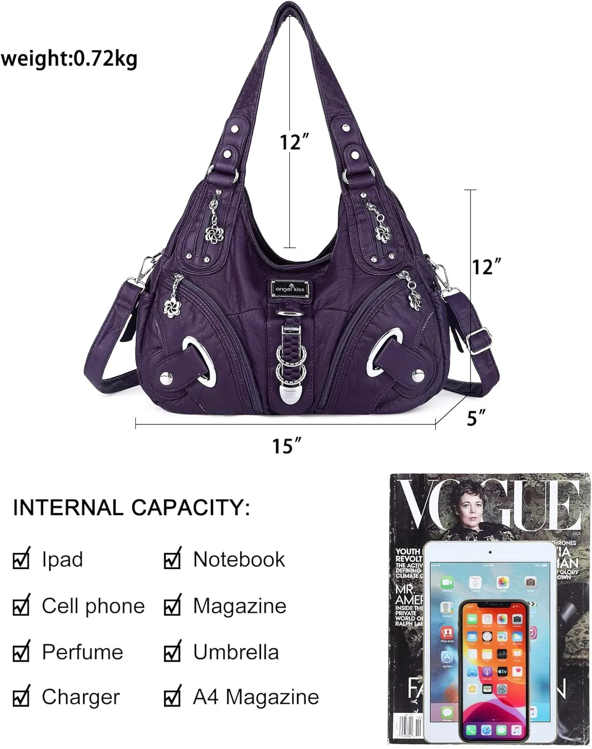 Angelkiss Hobo Purses and handbags for Women Satchel Handbag Women Purses Large Daily Shoulder Bags