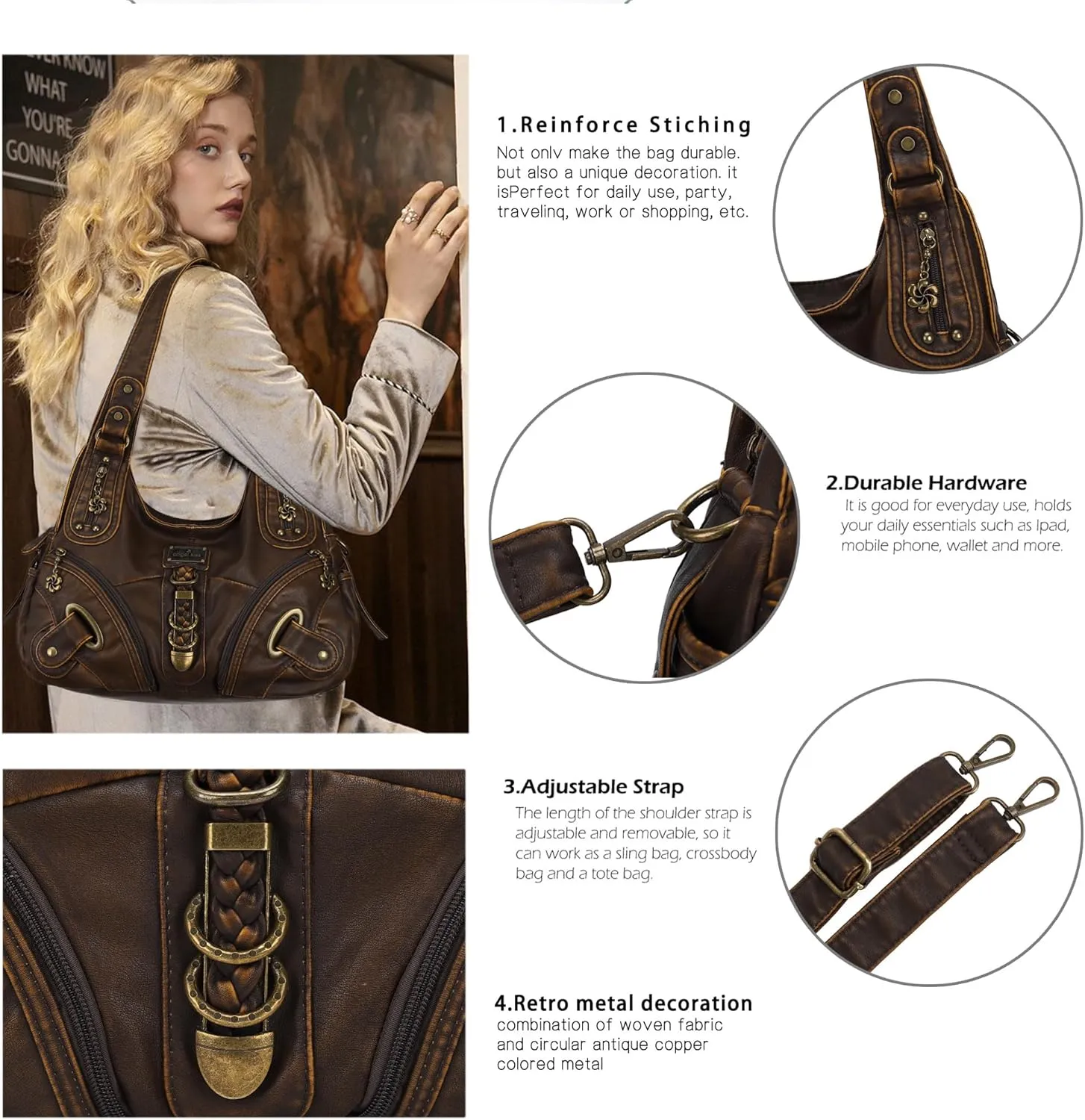 Angelkiss Hobo Purses and handbags for Women Satchel Handbag Women Purses Large Daily Shoulder Bags