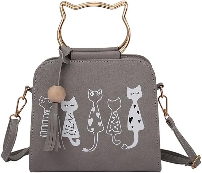 Animal Handbags Shoulder Cat Rabbit Women Crossbody Bag Messenger Bags Pattern Shoulder Bag (Grey, One Size)