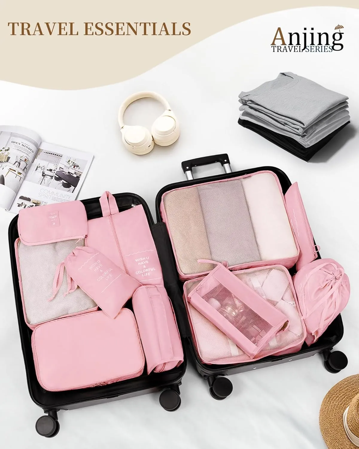 Anjing Packing Cubes 10/11 PCS Travel Luggage Organizers, Travel Essentials, Waterproof Packing Organisers, Luggage Organizer Bags