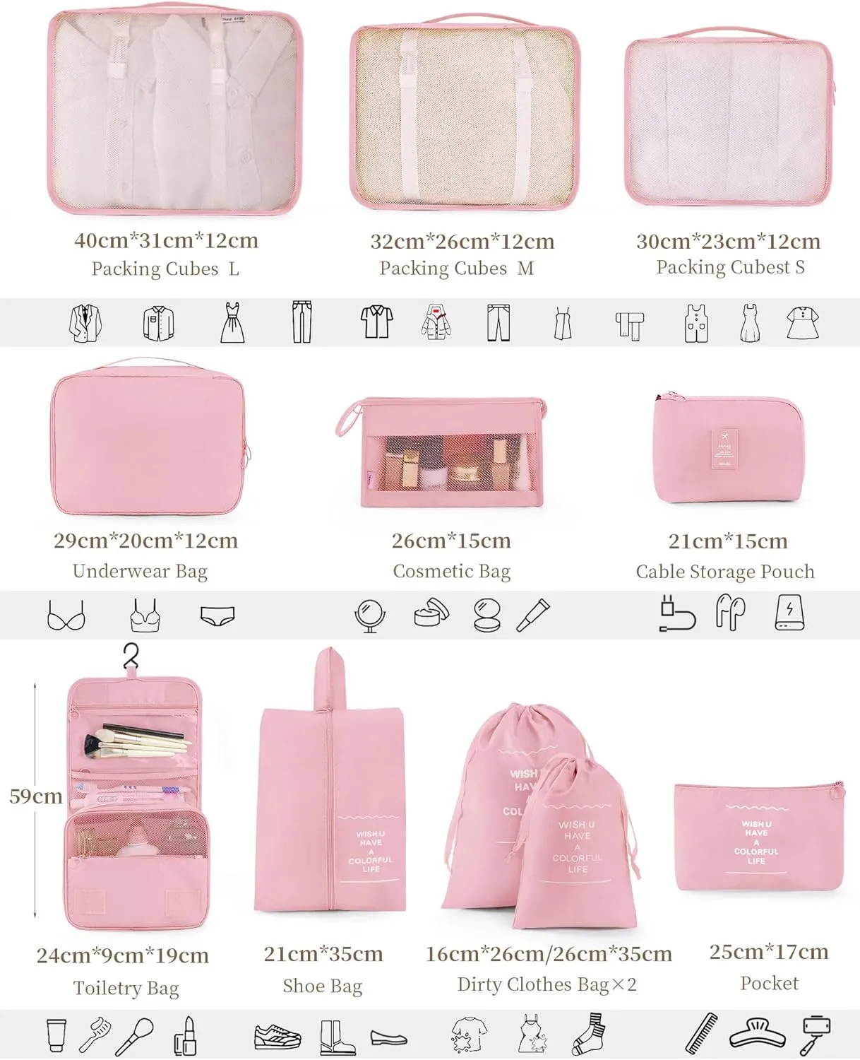 Anjing Packing Cubes 10/11 PCS Travel Luggage Organizers, Travel Essentials, Waterproof Packing Organisers, Luggage Organizer Bags