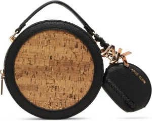 Anne Klein Womens Cork Circle Bag with Convertible Strap, Black