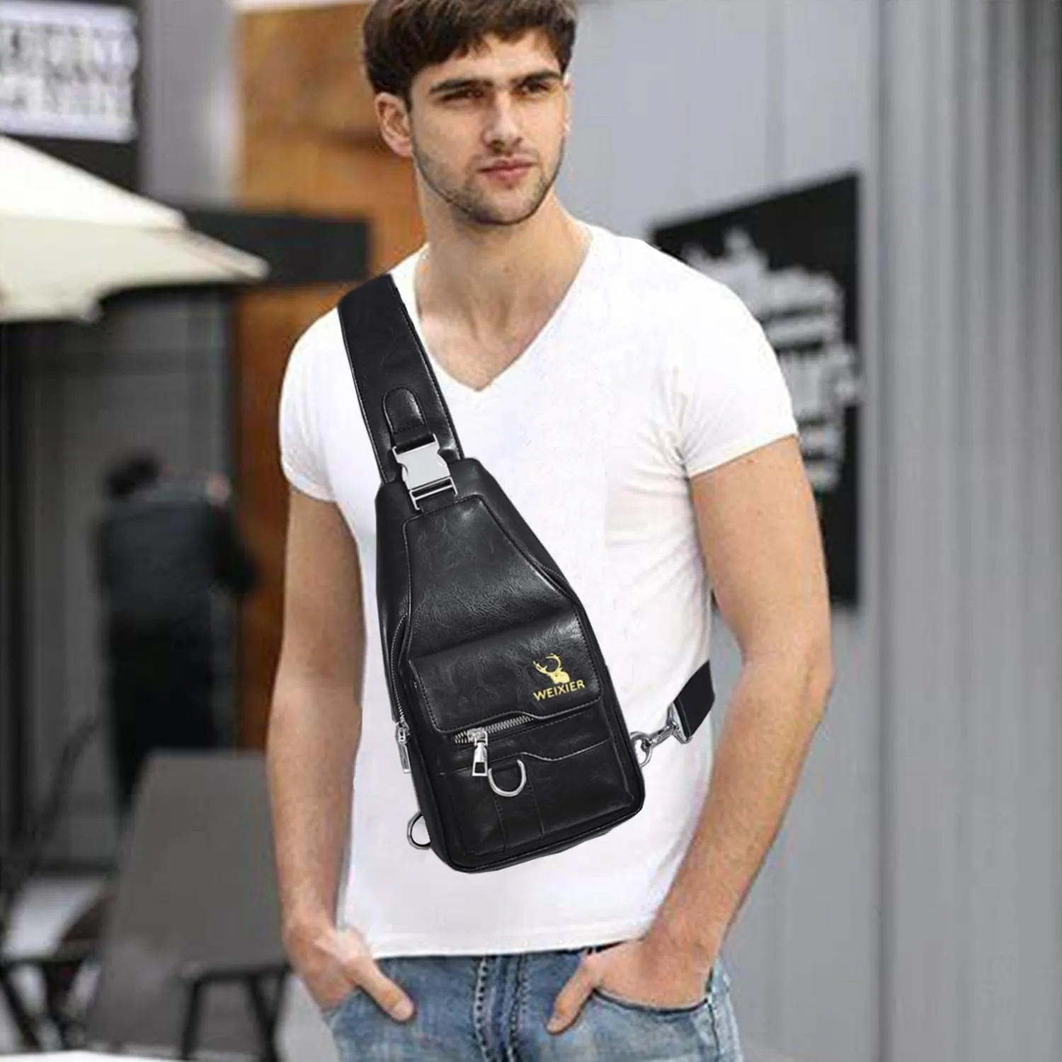 ANPTER Sling Bag for Men Crossbody Chest Bag Over the Shoulder Purse Casual Sling Backpack for Travel Hiking Cycling