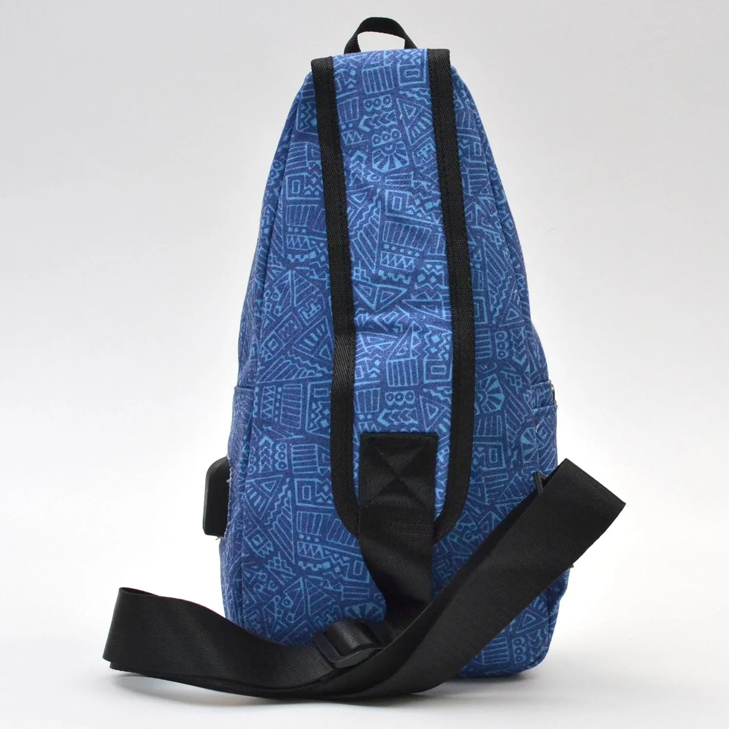Anti-Theft Daypack Crossbody Sling Backpack, USB Charging, Lightweight Day Pack for Travel, Hiking, Everyday, Regular, Blue Aztec