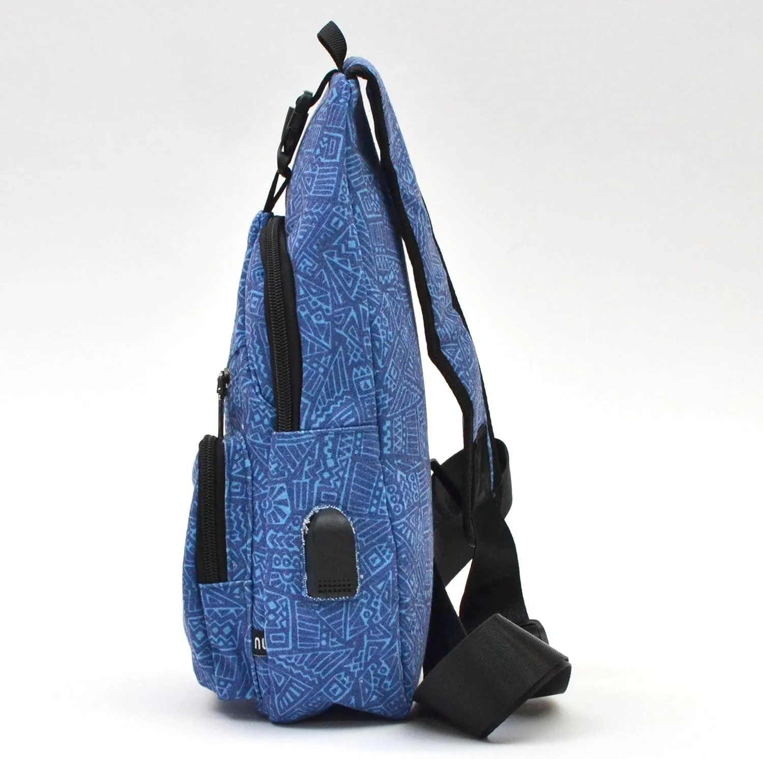 Anti-Theft Daypack Crossbody Sling Backpack, USB Charging, Lightweight Day Pack for Travel, Hiking, Everyday, Regular, Blue Aztec