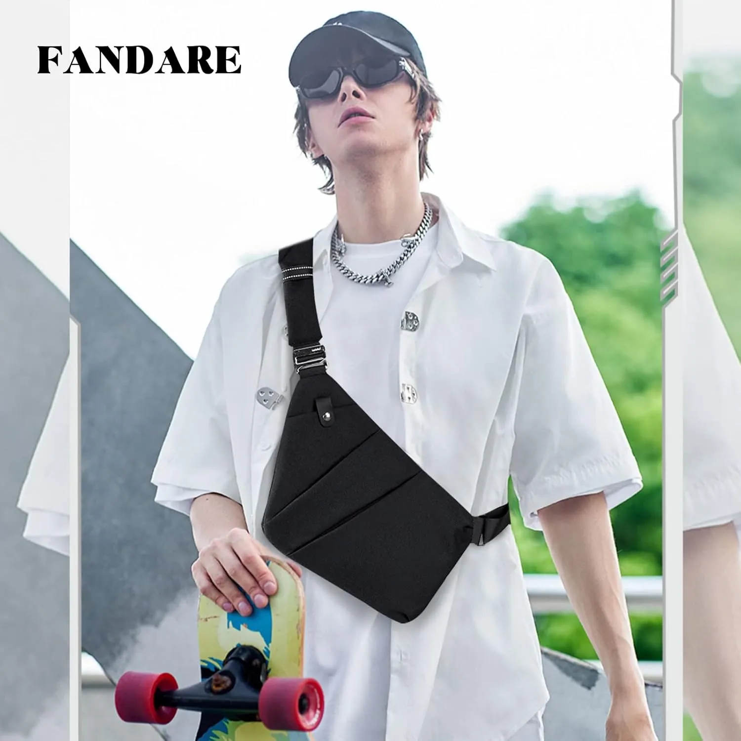 Anti-Theft Sling Bags Chest Shoulder Backpack Crossbody Bags Cover Pack Rucksack Crossbody Bag for Men Women Travel Hiking Bicycle Sport Gym Daypacks Nylon Black A