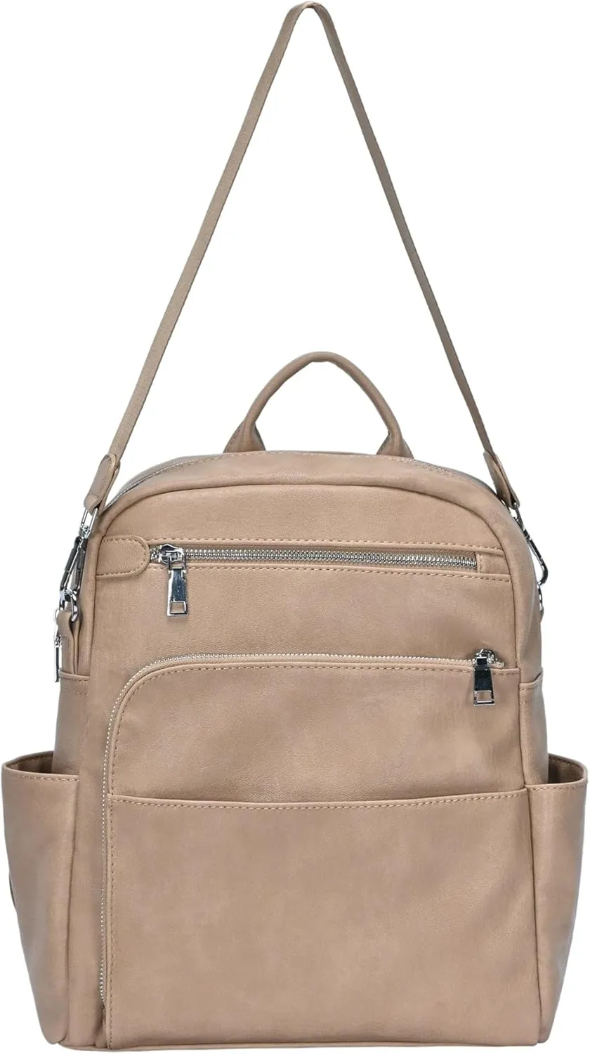 Antik Kraft Willa Vegan Leather Backpack (Camel) | Convertible Backpack Purse for Women | Vegan Leather Shoulder Bag | 13" L x 4" W x 14" H