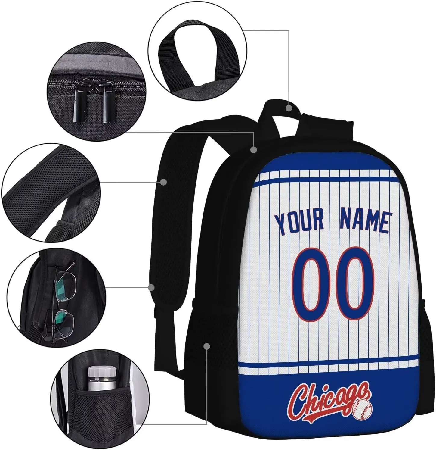 ANTKING Chicago C Backpack School Bags Custom Name Number for Men Youth Boy Gift