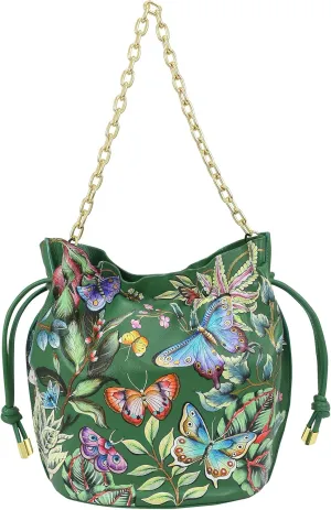 Anuschka Women’s Original Hand-Painted Genuine Leather Drawstring Bucket Bag, Made in India
