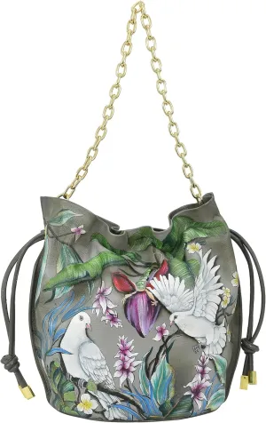 Anuschka Women’s Original Hand-Painted Genuine Leather Drawstring Bucket Bag, Made in India