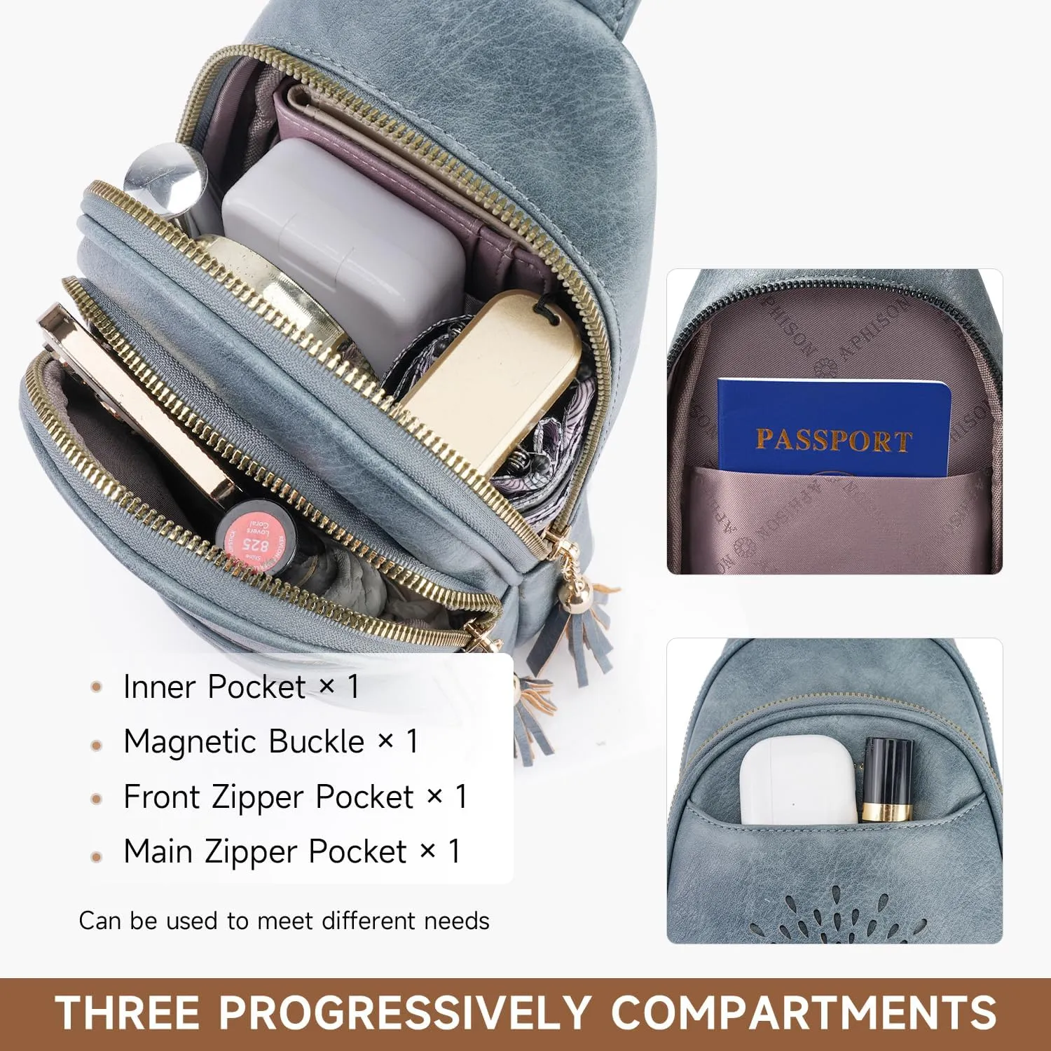 APHISON Small Sling Bag Cell Phone Purse Vegan Leather Fanny Crossbody Bag for Women Trendy Chest Backpack Adjustable Strap