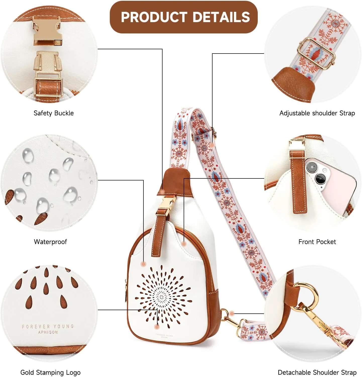 APHISON Small Sling Bag Cell Phone Purse Vegan Leather Fanny Crossbody Bag for Women Trendy Chest Backpack Adjustable Strap