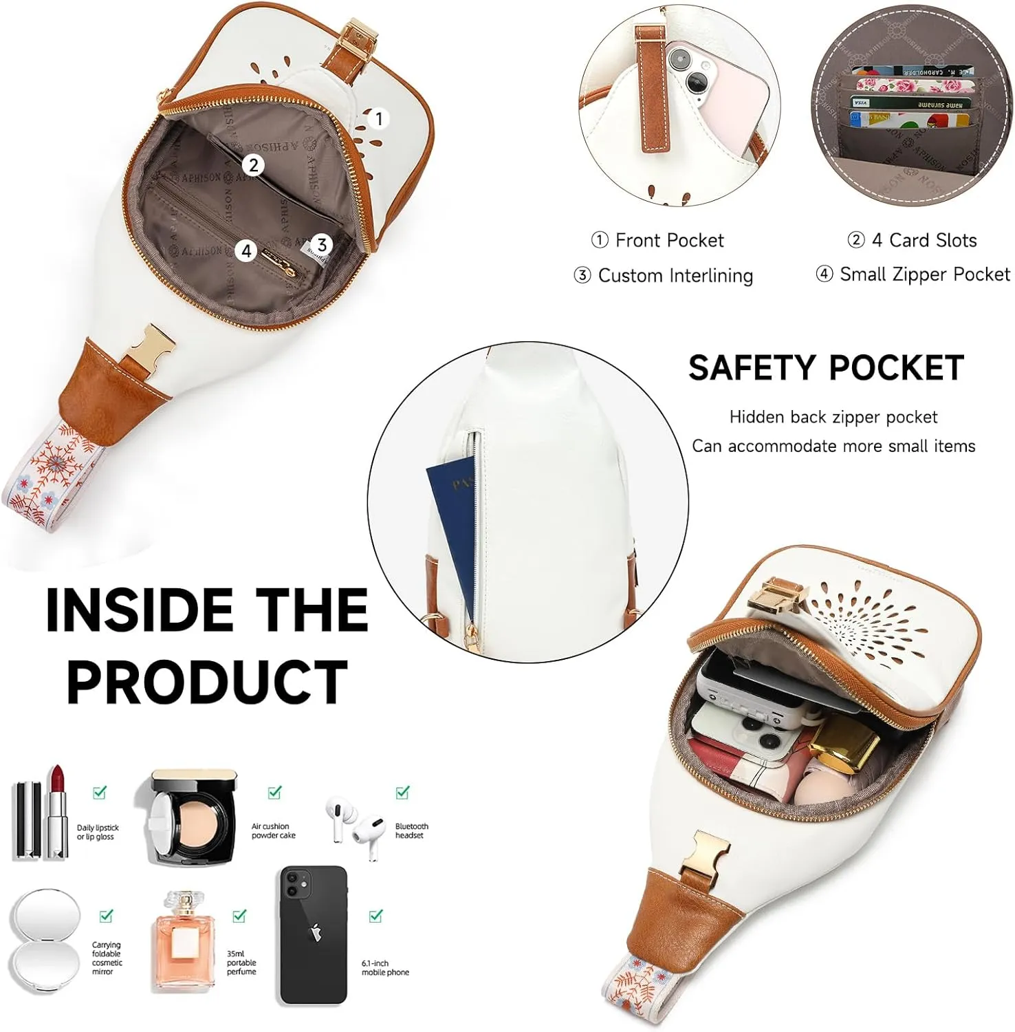 APHISON Small Sling Bag Cell Phone Purse Vegan Leather Fanny Crossbody Bag for Women Trendy Chest Backpack Adjustable Strap